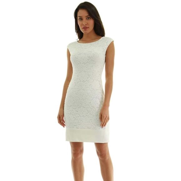 PattyBoutik Lace Overlay Ivory Dress L *NWT* - Picture 2 of 16